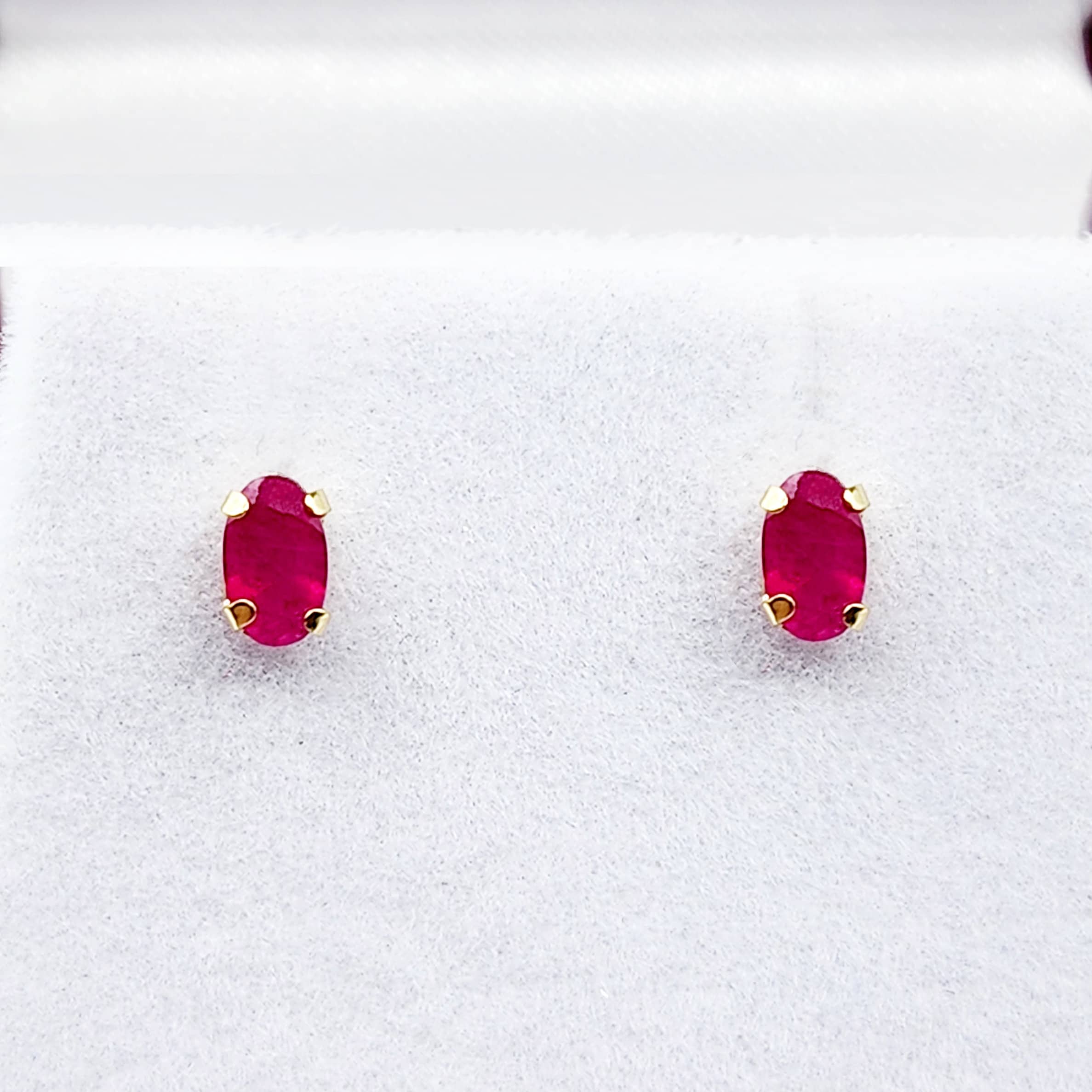 Gold Ruby Stud Earrings, 10K Yellow Gold Genuine Ruby 5x3mm Stud Earrings, July Birthstone, Red Gemstone Jewellery For Her