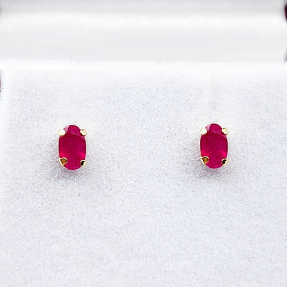 Gold Ruby Stud Earrings, 10K Yellow Gold Genuine Ruby 5x3mm Stud Earrings, July Birthstone, Red Gemstone Jewellery For Her