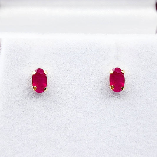 Gold Ruby Stud Earrings, 10K Yellow Gold Genuine Ruby 5x3mm Stud Earrings, July Birthstone, Red Gemstone Jewellery For Her