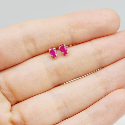 Gold Ruby Stud Earrings, 10K Yellow Gold Genuine Ruby 5x3mm Stud Earrings, July Birthstone, Red Gemstone Jewellery For Her