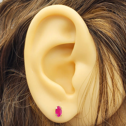 Gold Ruby Stud Earrings, 10K Yellow Gold Genuine Ruby 5x3mm Stud Earrings, July Birthstone, Red Gemstone Jewellery For Her