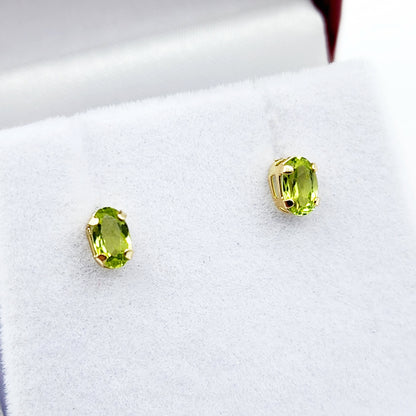 Gold Peridot Stud Earrings, 10K Yellow Gold Genuine Peridot 5x3mm Stud Earrings, August Birthstone, Green Gemstone Jewellery For Women