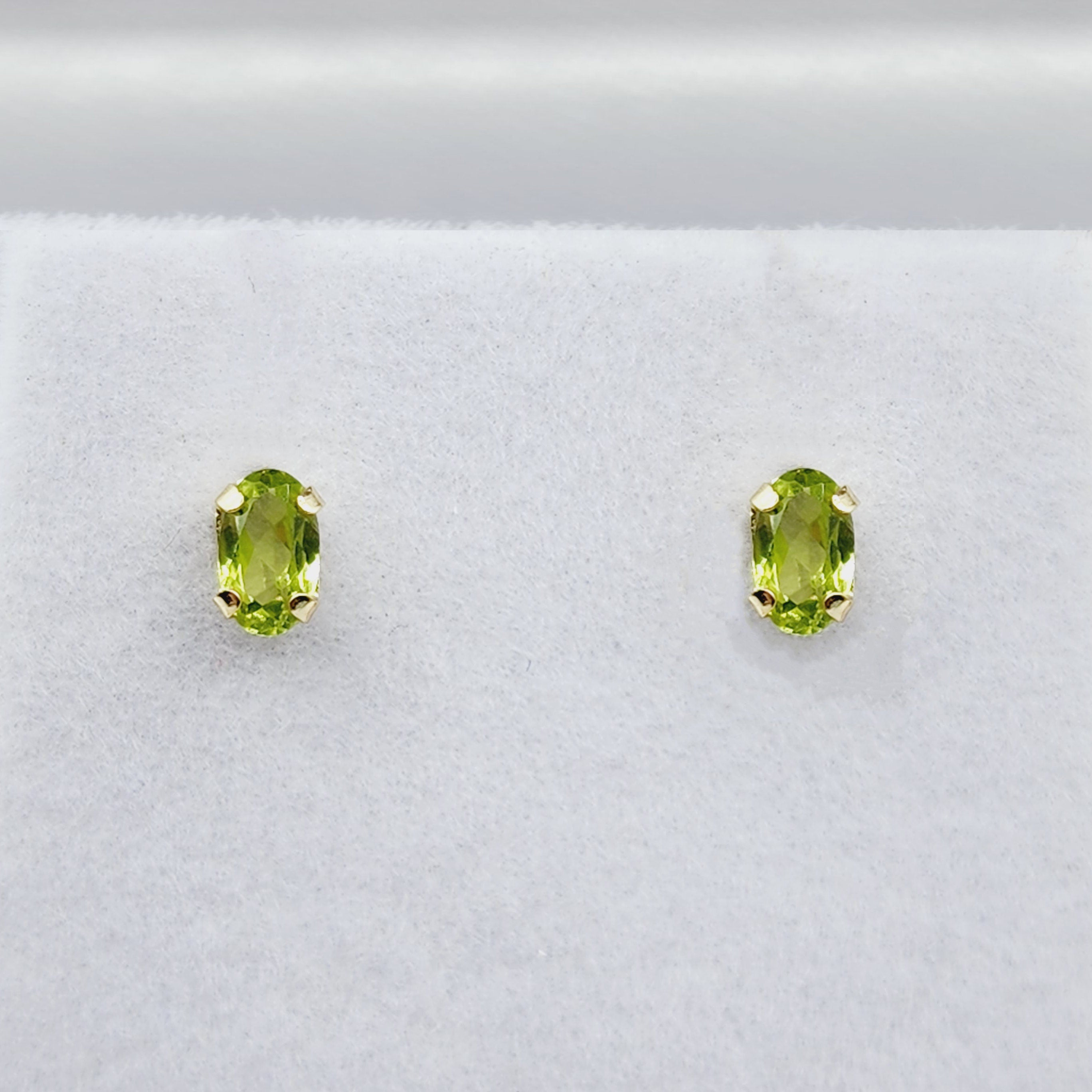 Gold Peridot Stud Earrings, 10K Yellow Gold Genuine Peridot 5x3mm Stud Earrings, August Birthstone, Green Gemstone Jewellery For Women