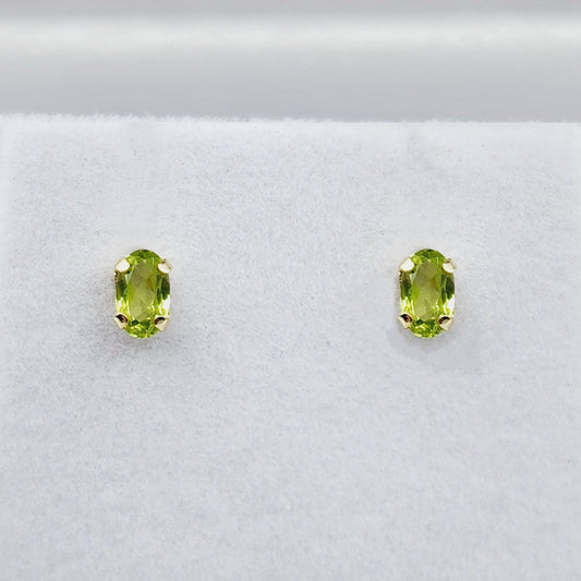 Gold Peridot Stud Earrings, 10K Yellow Gold Genuine Peridot 5x3mm Stud Earrings, August Birthstone, Green Gemstone Jewellery For Women
