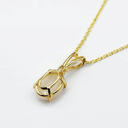Gold Genuine Opal Pendant Necklace, 10K Yellow Gold Fire Opal 8x6mm with Diamond Pendant for Women, Dainty Gold Necklace, October Birthstone