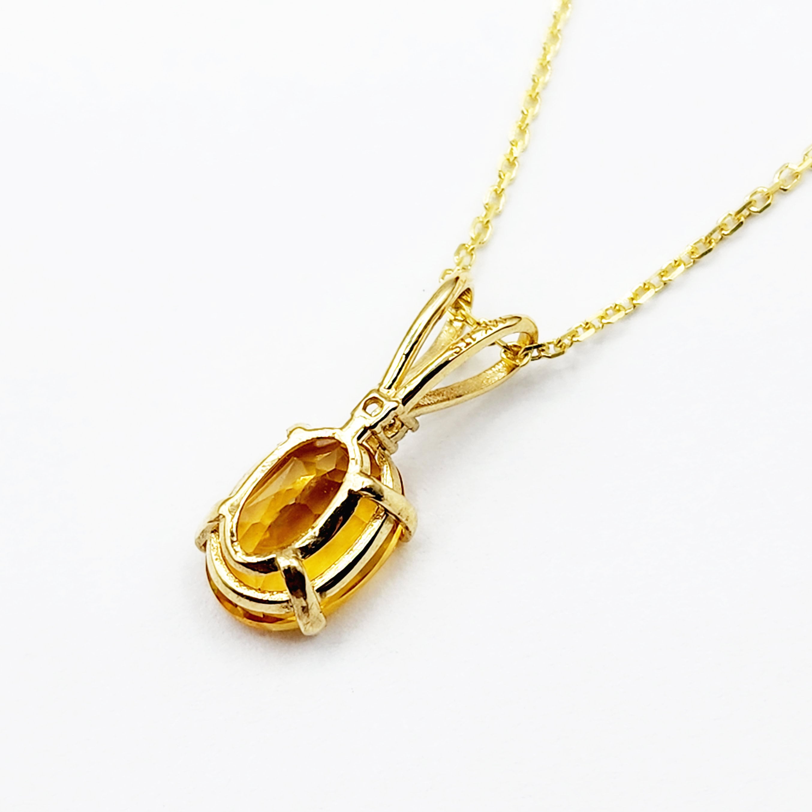 Gold Citrine Pendant Necklace, 10K Yellow Gold Citrine 8x6mm with Diamond Pendant, November Birthstone, Yellow Citrine Jewelry