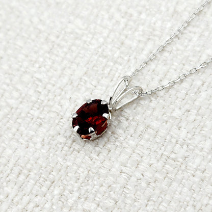 Gold Garnet Pendant, 10K White Gold Genuine Garnet 8x6mm Pendant, Garnet Jewelry, January Birthstone