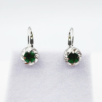 14K White Gold Genuine Emerald Leverback Earrings, Natural Emerald 5x5mm Earrings for Women, May Birthstone Jewelry For Women