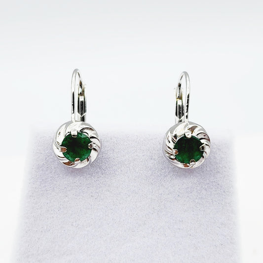 14K White Gold Genuine Emerald Leverback Earrings, Natural Emerald 5x5mm Earrings for Women, May Birthstone Jewelry For Women