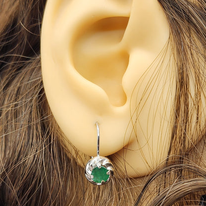 14K White Gold Genuine Emerald Leverback Earrings, Natural Emerald 5x5mm Earrings for Women, May Birthstone Jewelry For Women