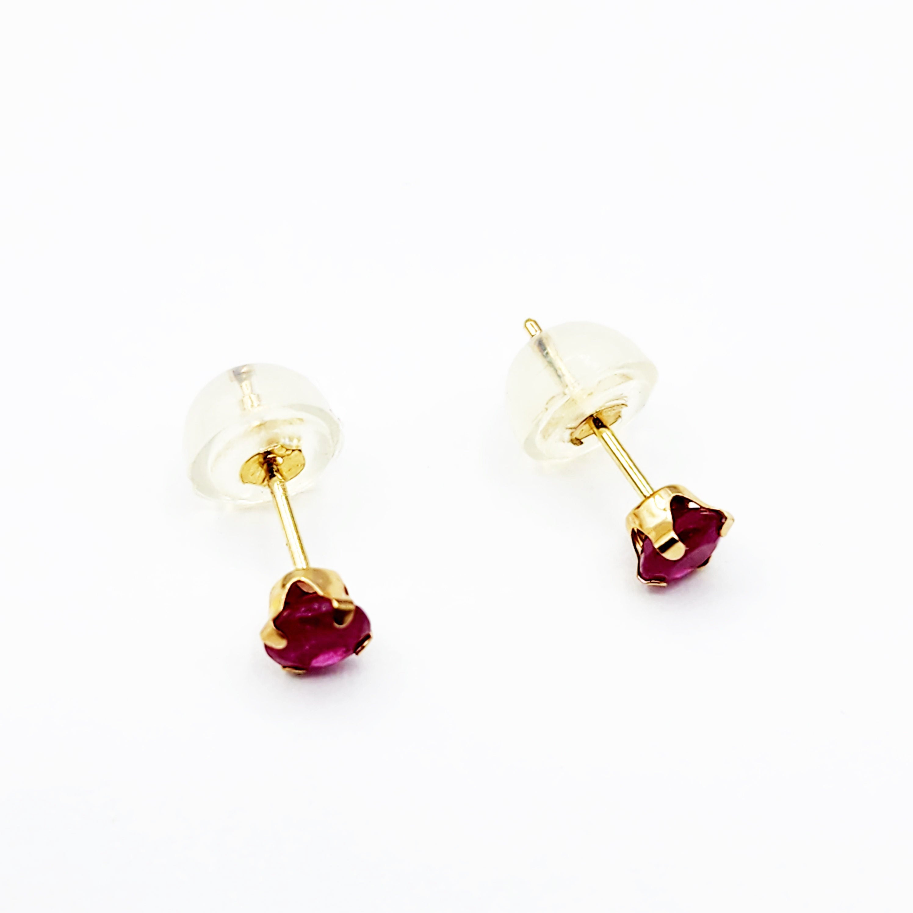 14K Yellow Gold Ruby Stud Earrings, Handmade July Birthstone 4x4mm