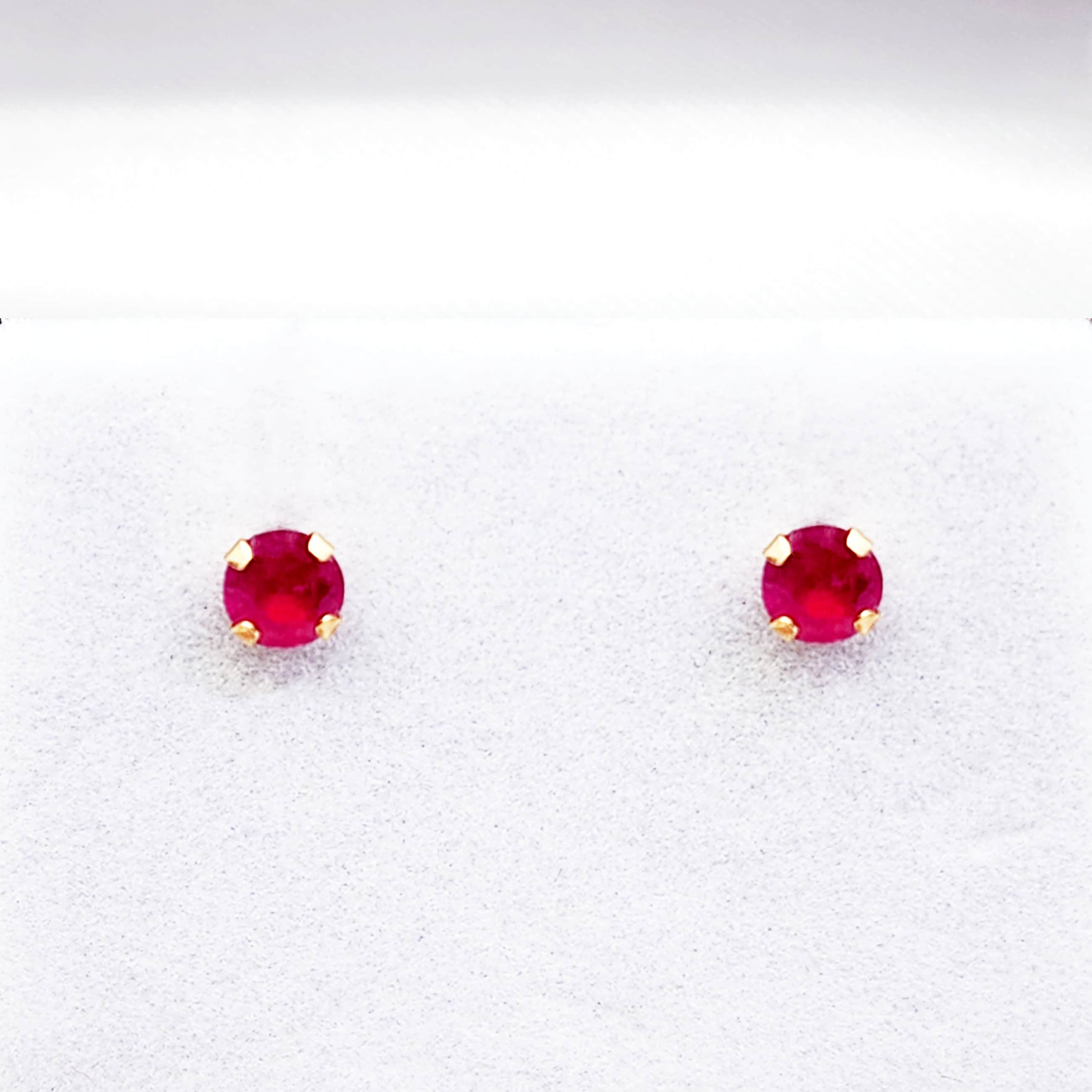 Gold Ruby Stud Earrings, 14K Yellow Gold Ruby 4x4mm Stud Earrings, Handmade Earrings, Gemstone Earrings, July Birthstone Earrings For Her