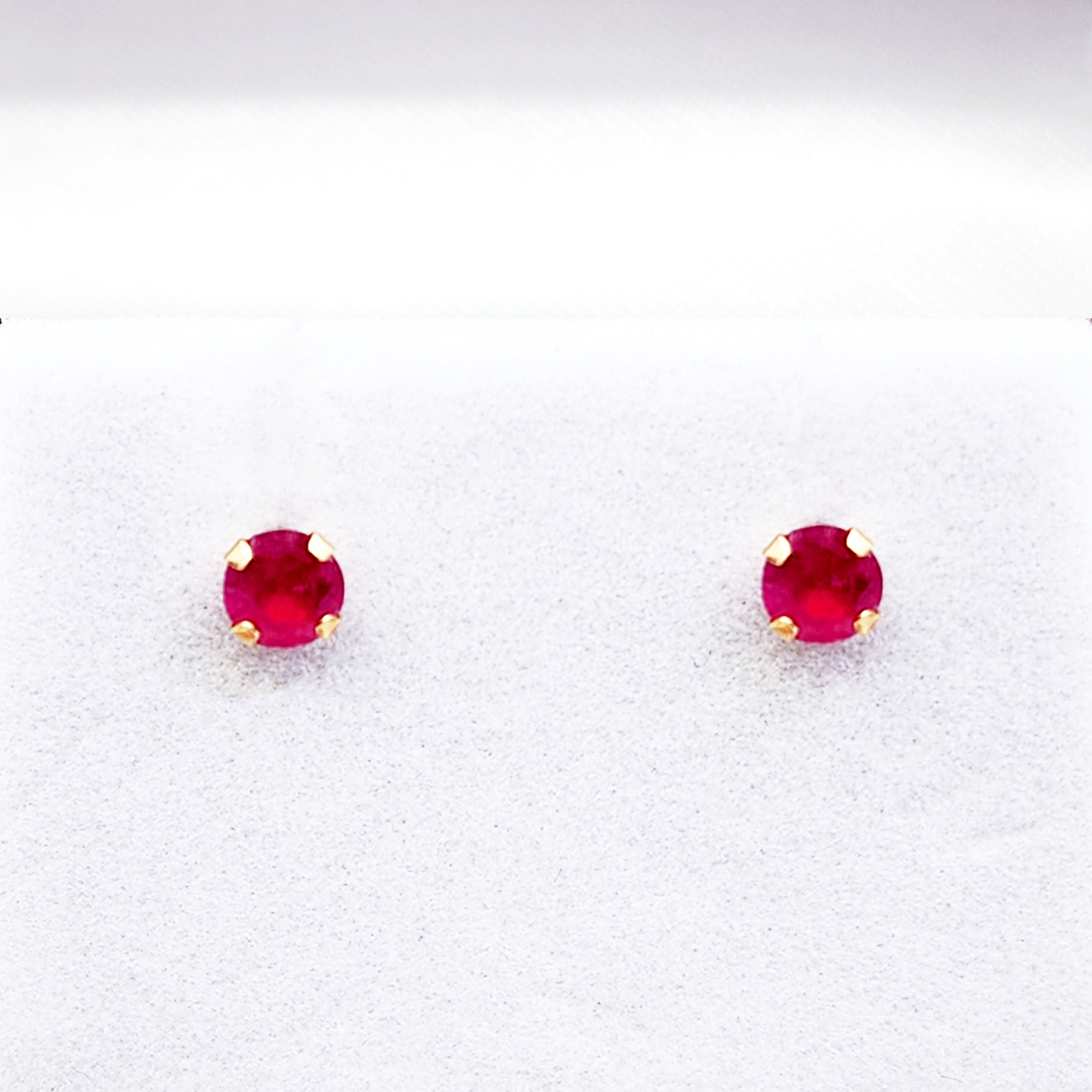 14K Yellow Gold Ruby Stud Earrings, Handmade July Birthstone 4x4mm