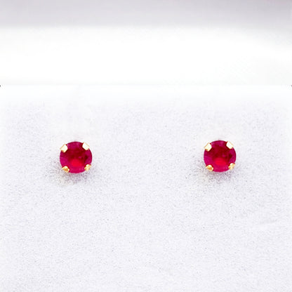 14K Yellow Gold Ruby Stud Earrings, Handmade July Birthstone 4x4mm