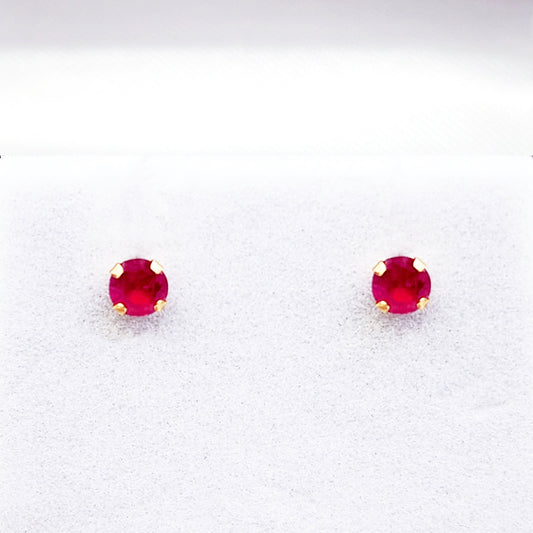 14K Yellow Gold Ruby Stud Earrings, Handmade July Birthstone 4x4mm