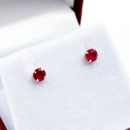 14K Yellow Gold Ruby Stud Earrings, Handmade July Birthstone 4x4mm