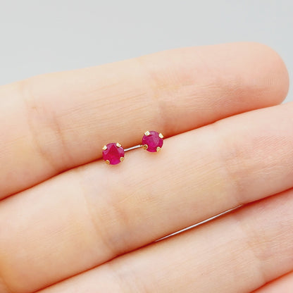 14K Yellow Gold Ruby Stud Earrings, Handmade July Birthstone 4x4mm