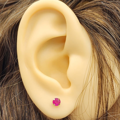 14K Yellow Gold Ruby Stud Earrings, Handmade July Birthstone 4x4mm