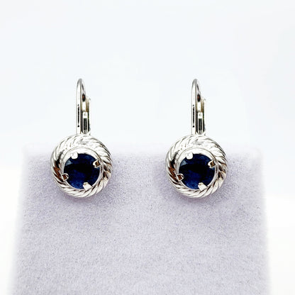 14K White Gold Genuine Blue sapphire Leverback Earrings, Natural Sapphire 5x5mm Earrings, Elegant Design Jewellery, September Birthstone