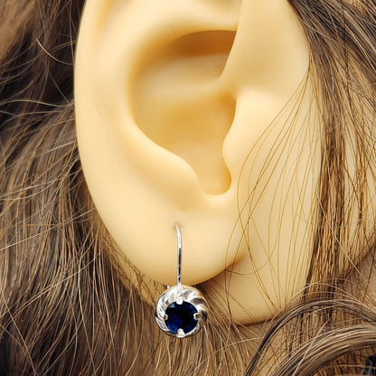 14K White Gold Genuine Blue sapphire Leverback Earrings, Natural Sapphire 5x5mm Earrings, Elegant Design Jewellery, September Birthstone