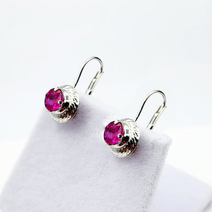 Gold Ruby Earrings, 14K White Gold Ruby 5x5mm Leverback Earrings, Gold Ruby Earrings, July Birthstone, Birthday Gift for her, Ruby Jewelry