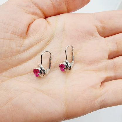 Gold Ruby Earrings, 14K White Gold Ruby 5x5mm Leverback Earrings, Gold Ruby Earrings, July Birthstone, Birthday Gift for her, Ruby Jewelry