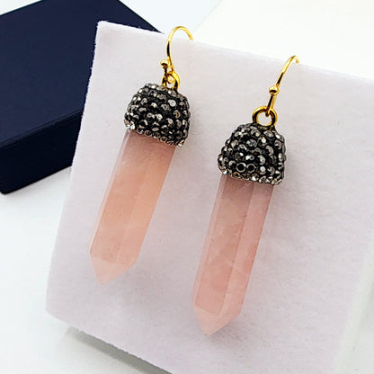 Genuine Rose Quartz Point Earrings, Beautiful Blend of Elegance and Healing Energy Spiritual Accessories, Pink Gemstone Earrings