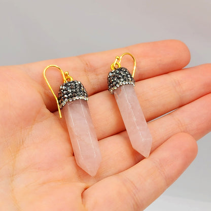 Genuine Rose Quartz Point Earrings, Beautiful Blend of Elegance and Healing Energy Spiritual Accessories, Pink Gemstone Earrings
