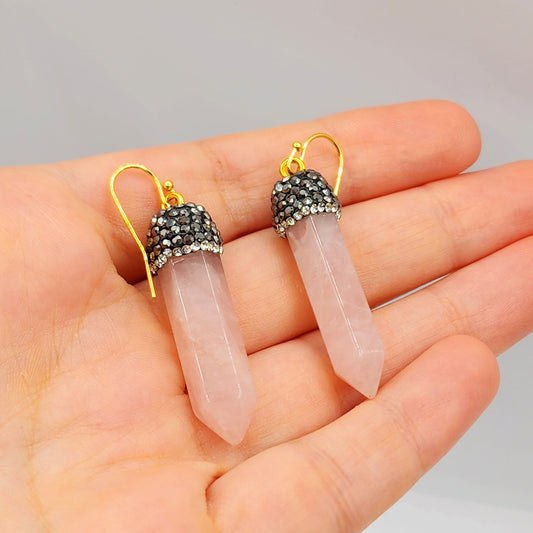 Genuine Rose Quartz Point Earrings, Beautiful Blend of Elegance and Healing Energy Spiritual Accessories, Pink Gemstone Earrings