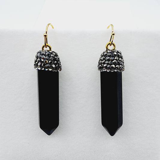 Genuine Black Onyx Point Earrings, Elegant Black Onyx Point Earrings , Genuine Gemstone Jewelry for Empowered Style