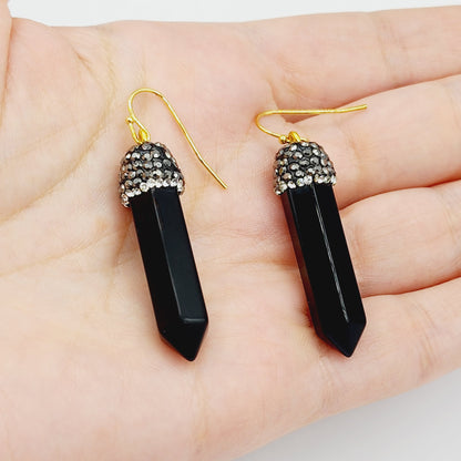 Genuine Black Onyx Point Earrings, Elegant Black Onyx Point Earrings , Genuine Gemstone Jewelry for Empowered Style