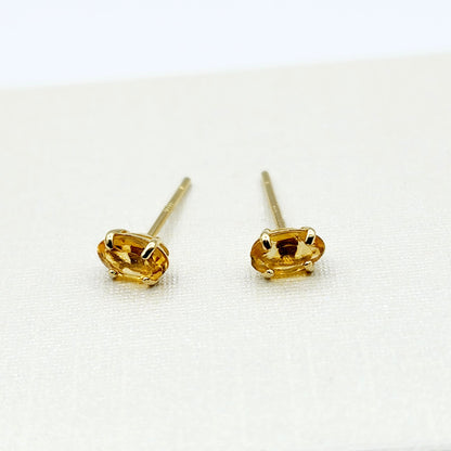 Gold Citrine Stud Earrings, 10K Yellow Gold Genuine Citrine 5x3mm Stud Earrings, November Birthstone, Yellow Gemstone Jewelry For Her