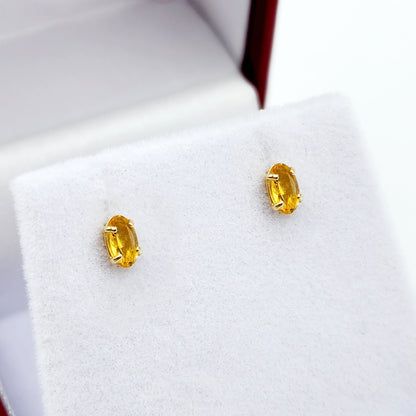 Gold Citrine Stud Earrings, 10K Yellow Gold Genuine Citrine 5x3mm Stud Earrings, November Birthstone, Yellow Gemstone Jewelry For Her