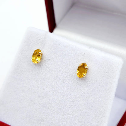 Gold Citrine Stud Earrings, 10K Yellow Gold Genuine Citrine 5x3mm Stud Earrings, November Birthstone, Yellow Gemstone Jewelry For Her