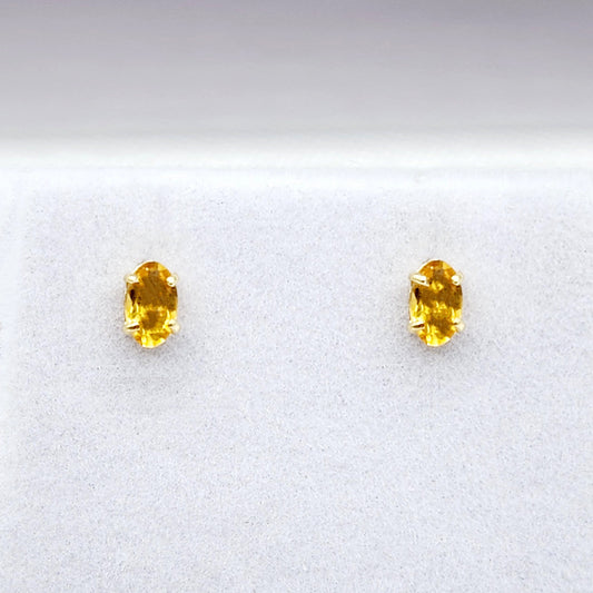 Gold Citrine Stud Earrings, 10K Yellow Gold Genuine Citrine 5x3mm Stud Earrings, November Birthstone, Yellow Gemstone Jewelry For Her