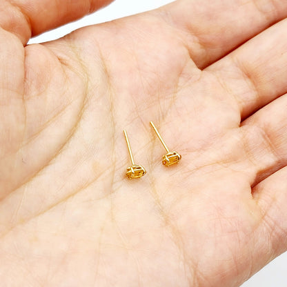 Gold Citrine Stud Earrings, 10K Yellow Gold Genuine Citrine 5x3mm Stud Earrings, November Birthstone, Yellow Gemstone Jewelry For Her