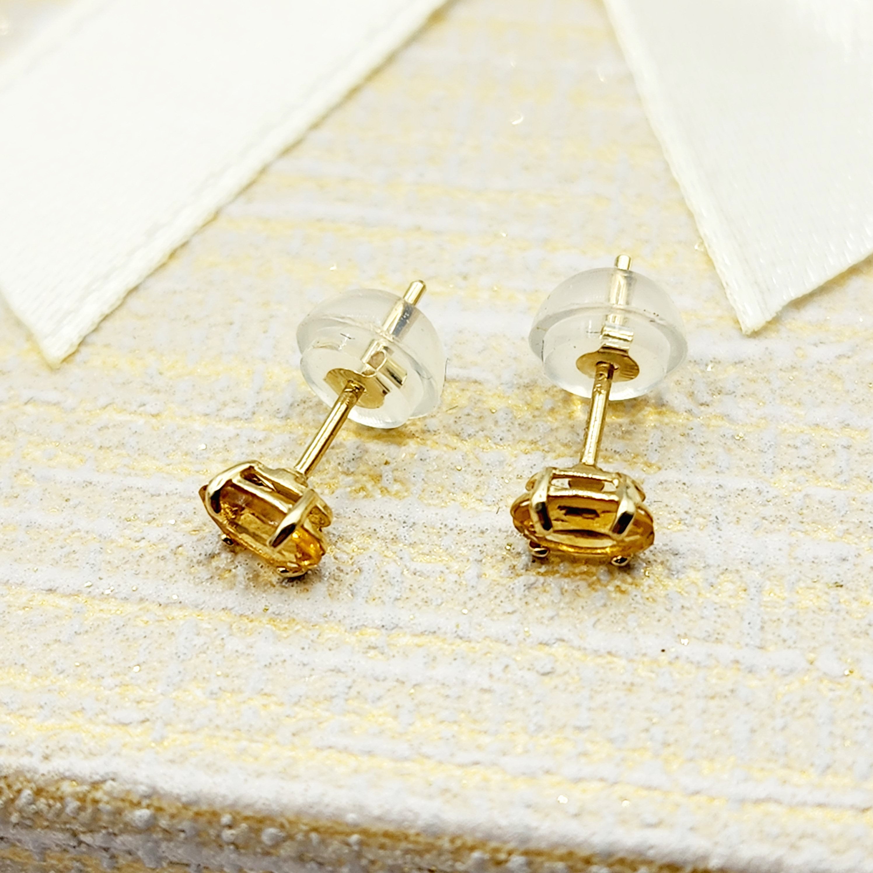 Gold Citrine Stud Earrings, 10K Yellow Gold Genuine Citrine 5x3mm Stud Earrings, November Birthstone, Yellow Gemstone Jewelry For Her