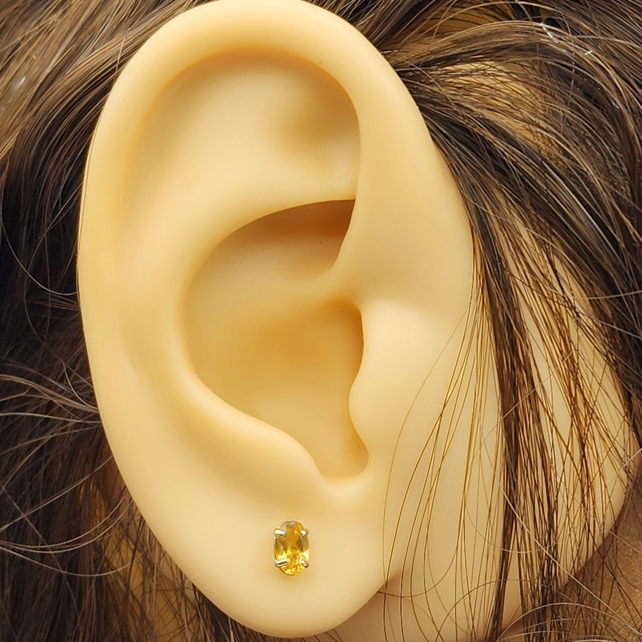 Gold Citrine Stud Earrings, 10K Yellow Gold Genuine Citrine 5x3mm Stud Earrings, November Birthstone, Yellow Gemstone Jewelry For Her