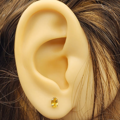 Gold Citrine Stud Earrings, 10K Yellow Gold Genuine Citrine 5x3mm Stud Earrings, November Birthstone, Yellow Gemstone Jewelry For Her