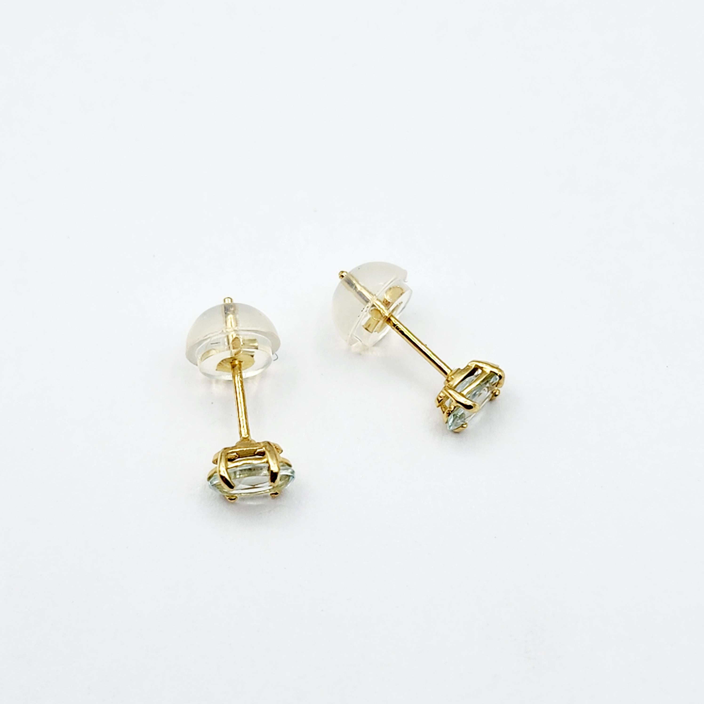 Gold Aquamarine Stud Earrings, 10K Yellow Gold Genuine Aquamarine 5x3mm Stud Earrings, March Birthstone, Light Blue Gemstone Jewelry For Her