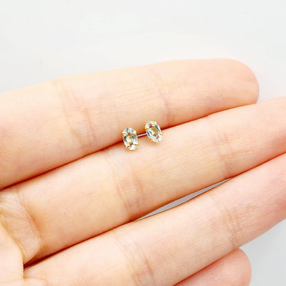 Gold Aquamarine Stud Earrings, 10K Yellow Gold Genuine Aquamarine 5x3mm Stud Earrings, March Birthstone, Light Blue Gemstone Jewelry For Her