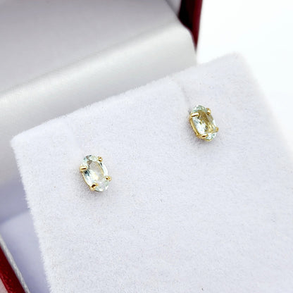 Gold Aquamarine Stud Earrings, 10K Yellow Gold Genuine Aquamarine 5x3mm Stud Earrings, March Birthstone, Light Blue Gemstone Jewelry For Her