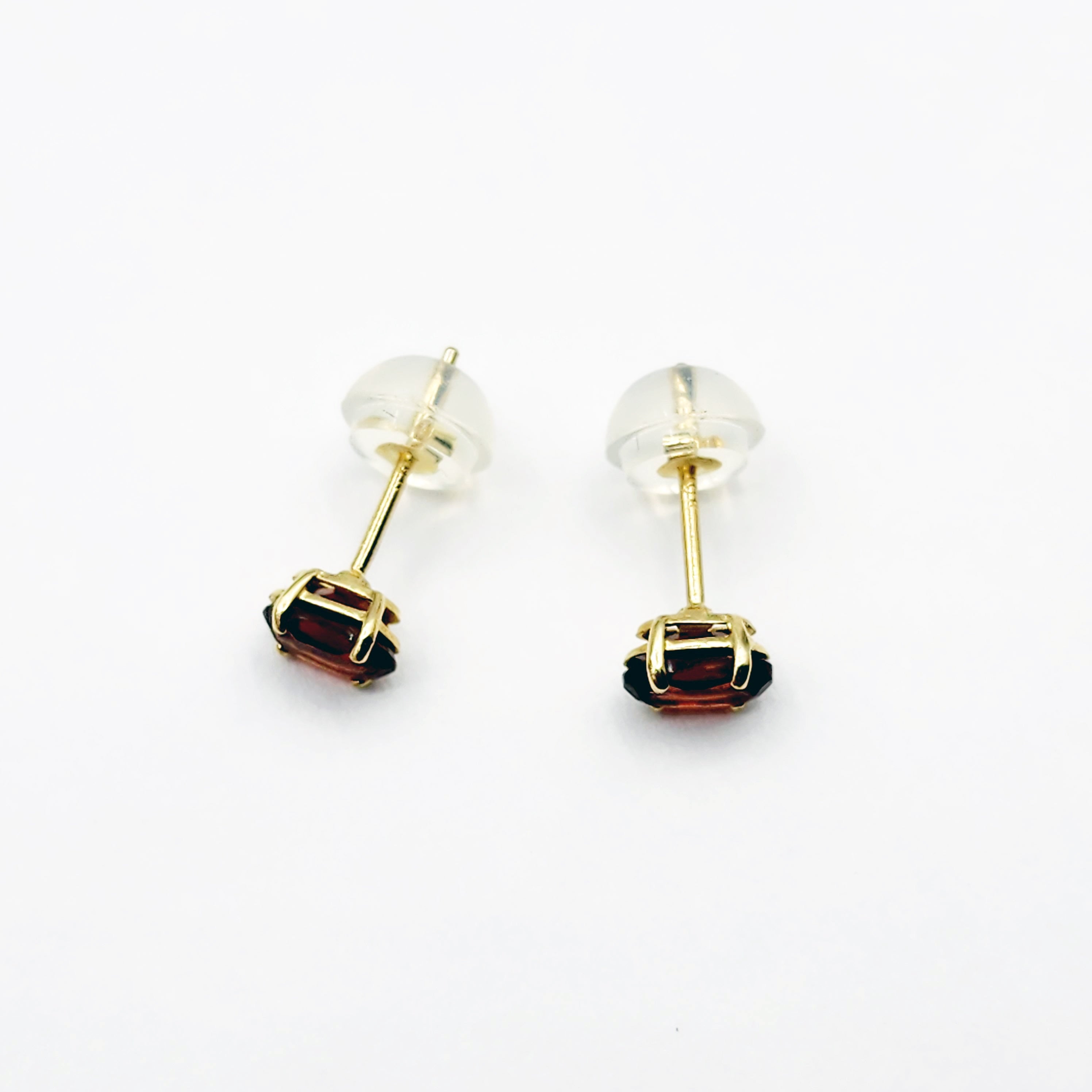 Gold Garnet Stud Earrings, 10K Yellow Gold Genuine Garnet 5x3mm Stud Earrings, January Birthstone, Red Gemstone Jewelry For Her