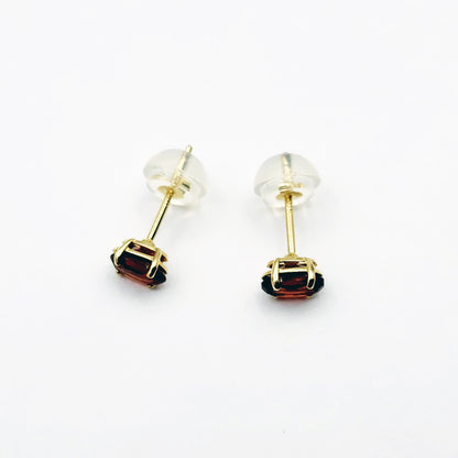 Gold Garnet Stud Earrings, 10K Yellow Gold Genuine Garnet 5x3mm Stud Earrings, January Birthstone, Red Gemstone Jewelry For Her