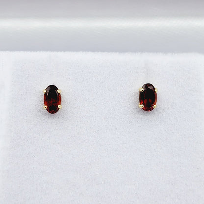 Gold Garnet Stud Earrings, 10K Yellow Gold Genuine Garnet 5x3mm Stud Earrings, January Birthstone, Red Gemstone Jewelry For Her