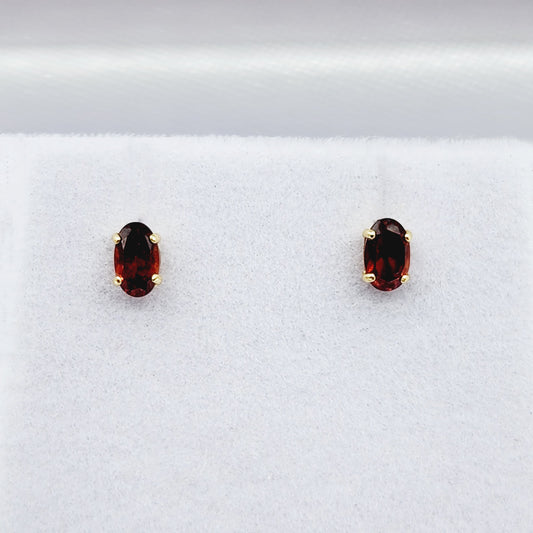 Gold Garnet Stud Earrings, 10K Yellow Gold Genuine Garnet 5x3mm Stud Earrings, January Birthstone, Red Gemstone Jewelry For Her