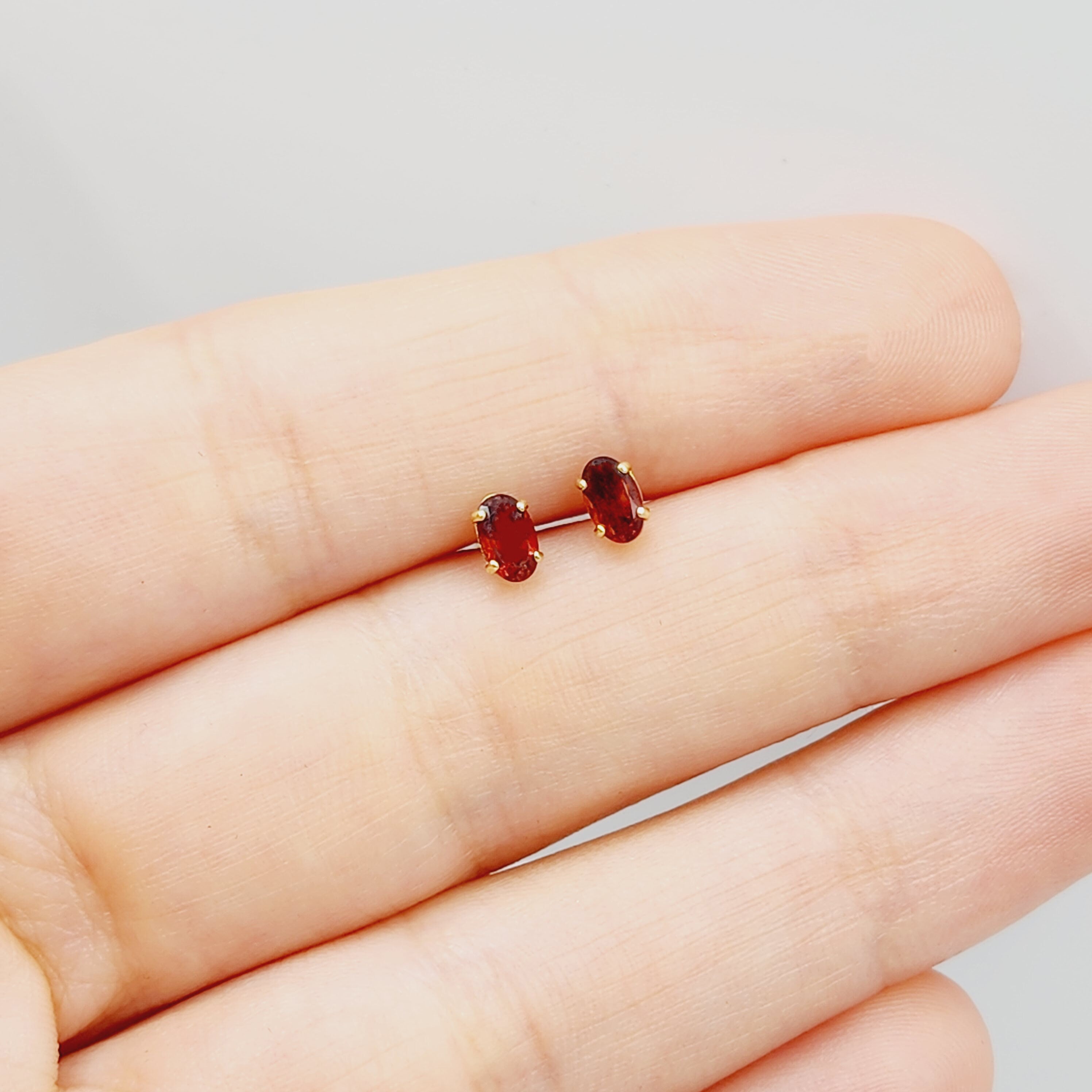 Gold Garnet Stud Earrings, 10K Yellow Gold Genuine Garnet 5x3mm Stud Earrings, January Birthstone, Red Gemstone Jewelry For Her