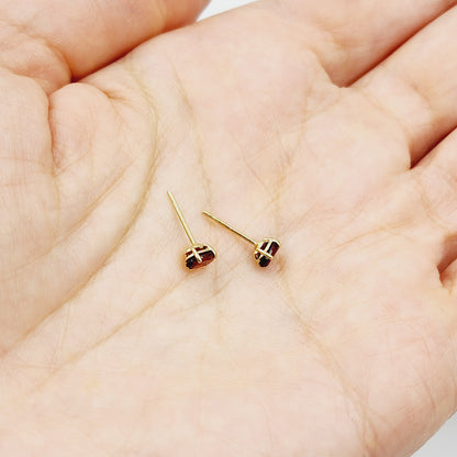 Gold Garnet Stud Earrings, 10K Yellow Gold Genuine Garnet 5x3mm Stud Earrings, January Birthstone, Red Gemstone Jewelry For Her
