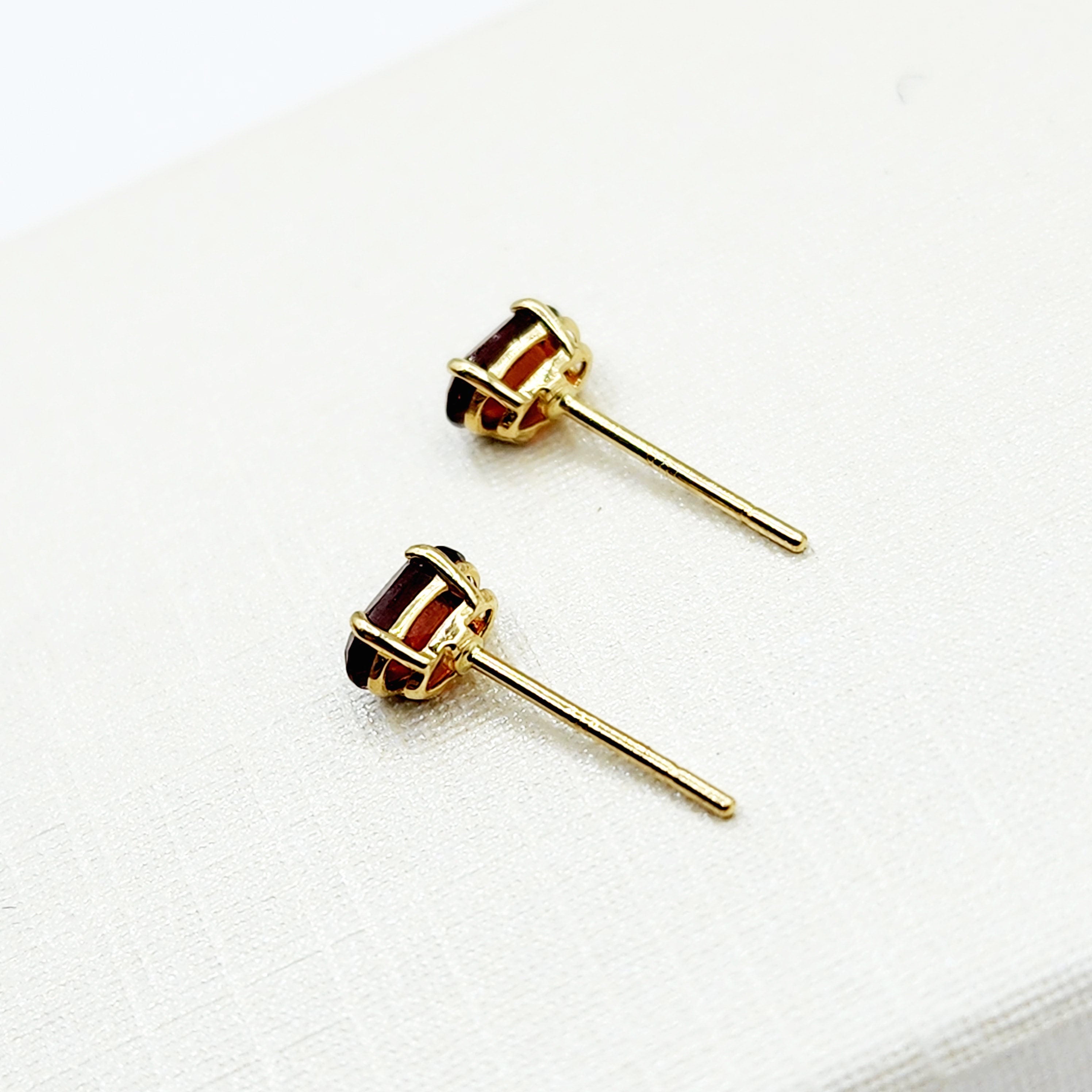 Gold Garnet Stud Earrings, 10K Yellow Gold Genuine Garnet 5x3mm Stud Earrings, January Birthstone, Red Gemstone Jewelry For Her