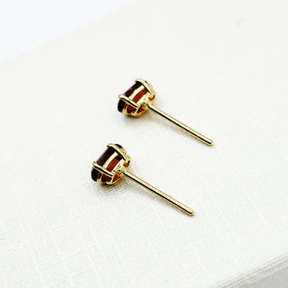 Gold Garnet Stud Earrings, 10K Yellow Gold Genuine Garnet 5x3mm Stud Earrings, January Birthstone, Red Gemstone Jewelry For Her